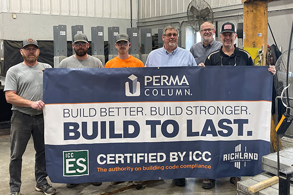 Richland Laminated Columns and the Perma-Column team holding ICC certified banner